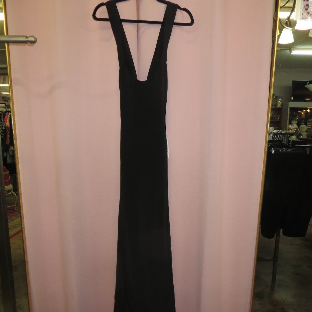 ARMANI Collezioni. Long criss-cross strappy black dress. Dramatic & elegant